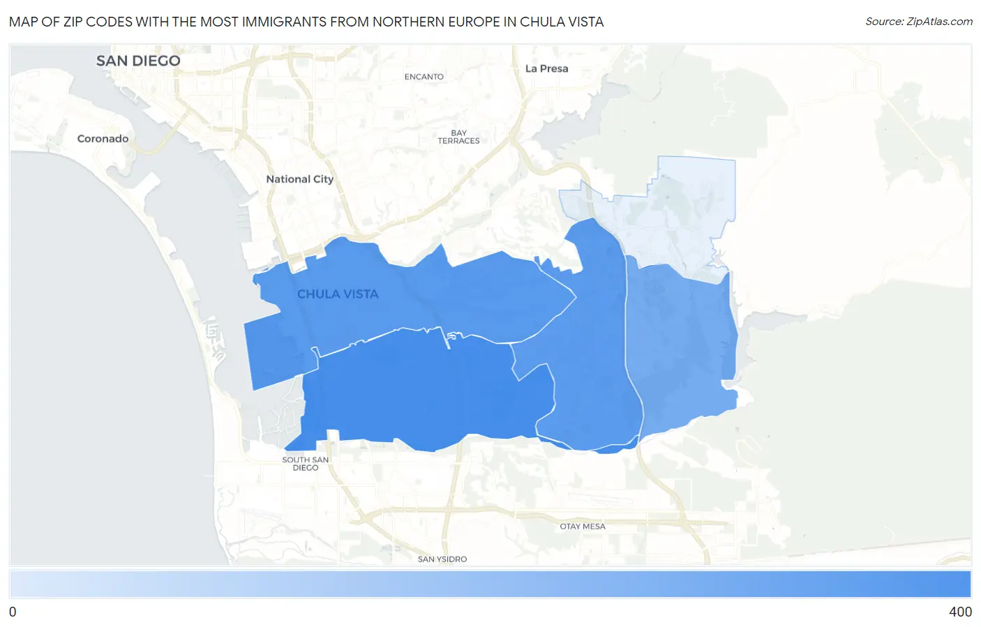 Zip Codes with the Most Immigrants from Northern Europe in Chula Vista Map