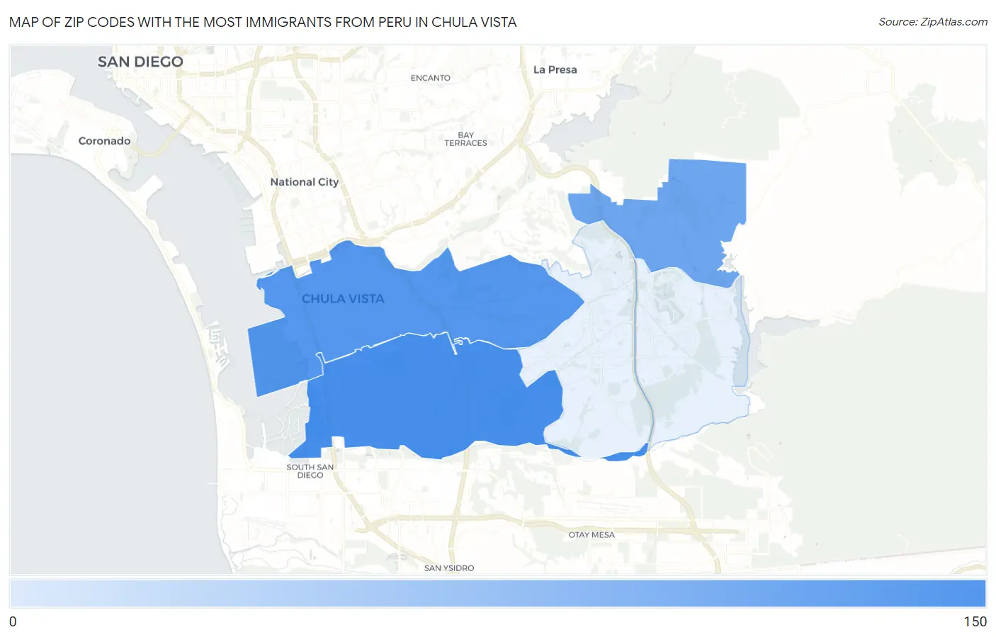 Zip Codes with the Most Immigrants from Peru in Chula Vista Map