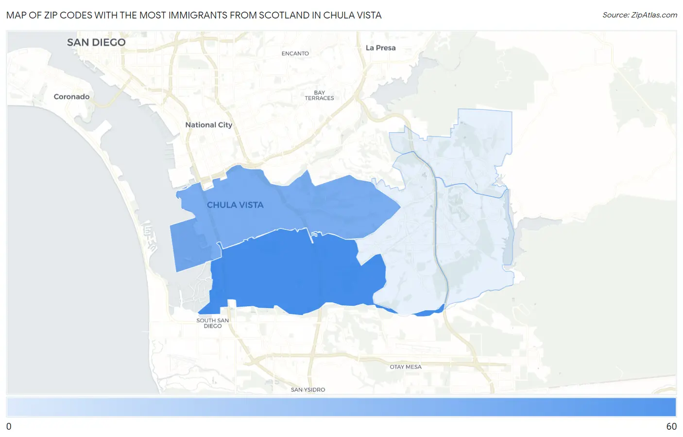 Zip Codes with the Most Immigrants from Scotland in Chula Vista Map