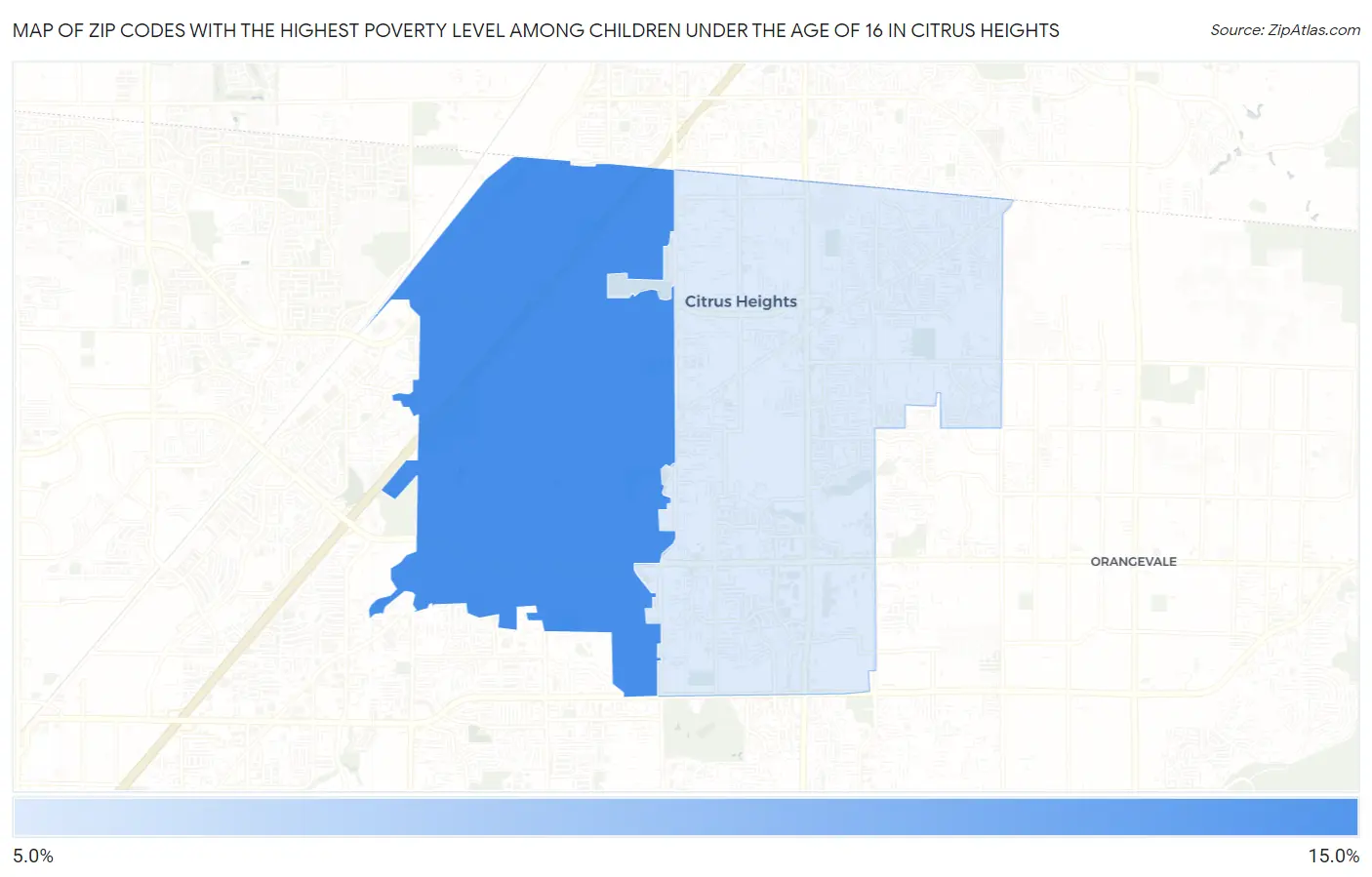 Zip Codes with the Highest Poverty Level Among Children Under the Age of 16 in Citrus Heights Map