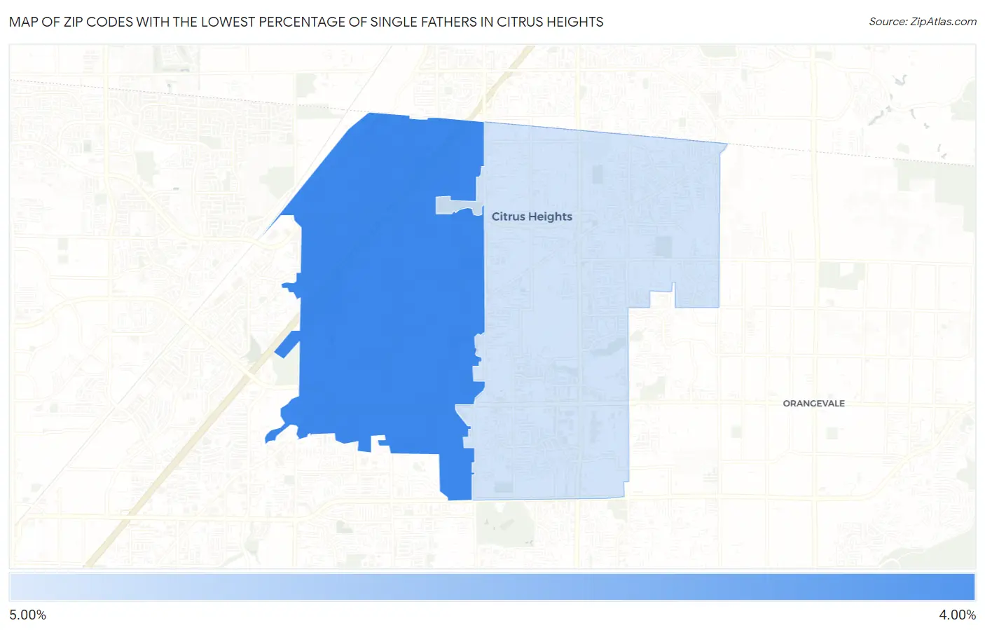 Zip Codes with the Lowest Percentage of Single Fathers in Citrus Heights Map
