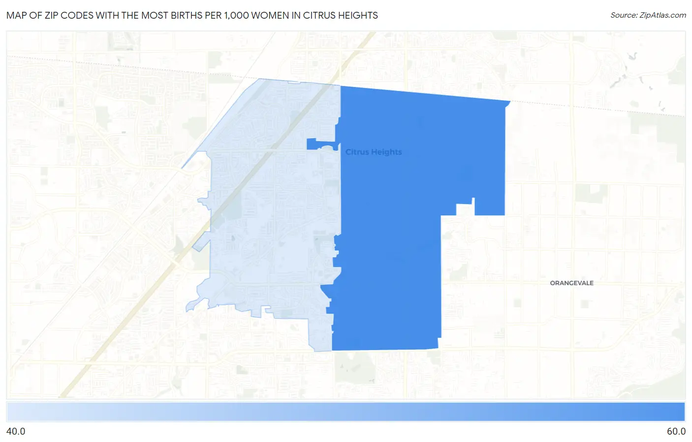 Zip Codes with the Most Births per 1,000 Women in Citrus Heights Map