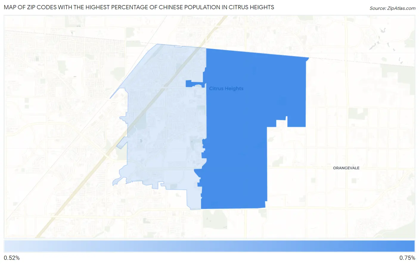 Zip Codes with the Highest Percentage of Chinese Population in Citrus Heights Map