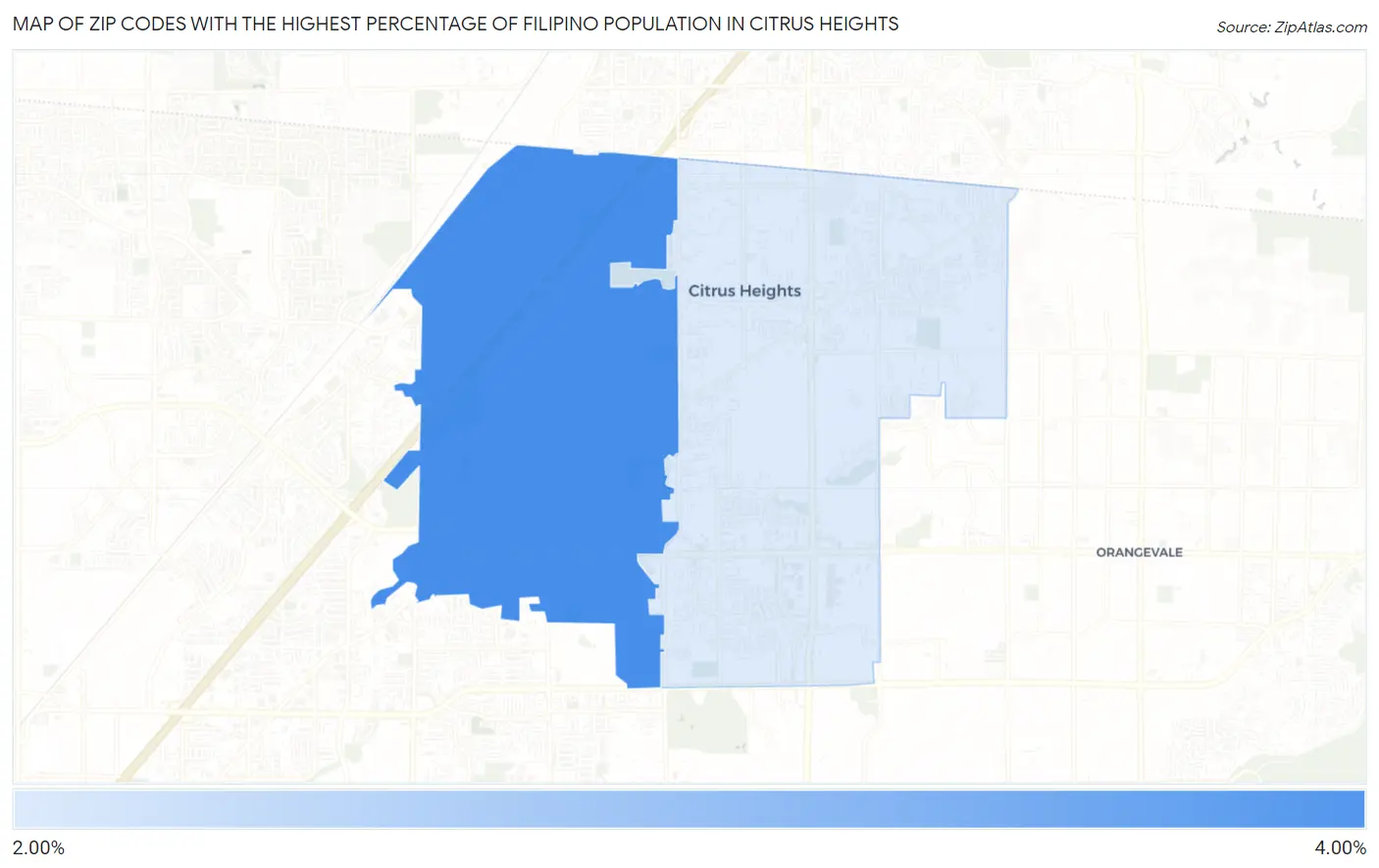 Zip Codes with the Highest Percentage of Filipino Population in Citrus Heights Map