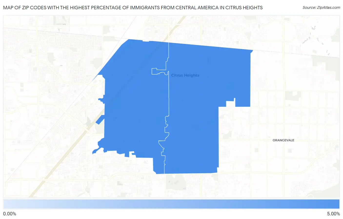Zip Codes with the Highest Percentage of Immigrants from Central America in Citrus Heights Map