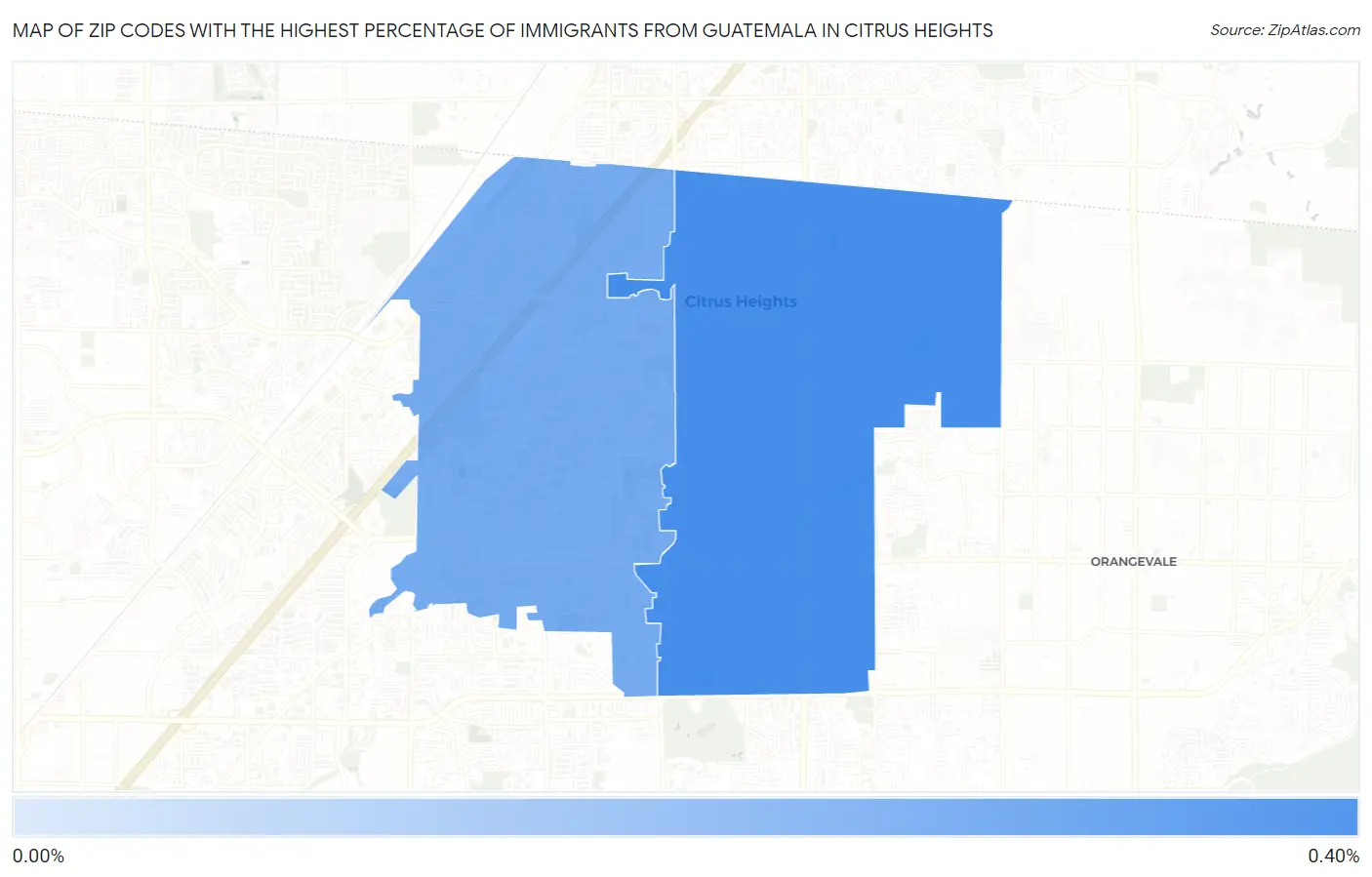 Zip Codes with the Highest Percentage of Immigrants from Guatemala in Citrus Heights Map