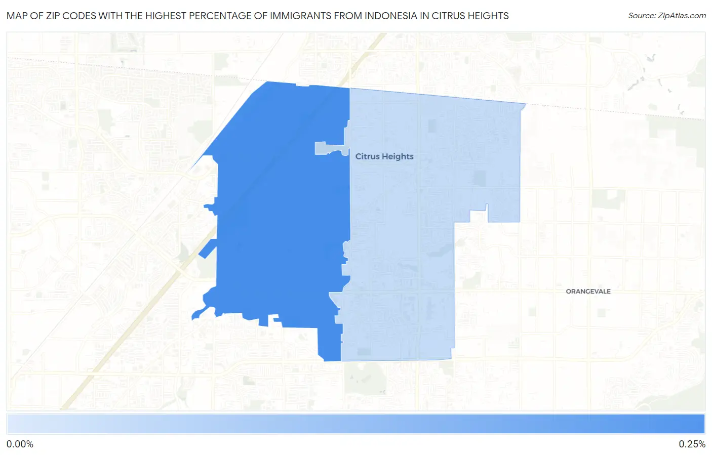 Zip Codes with the Highest Percentage of Immigrants from Indonesia in Citrus Heights Map