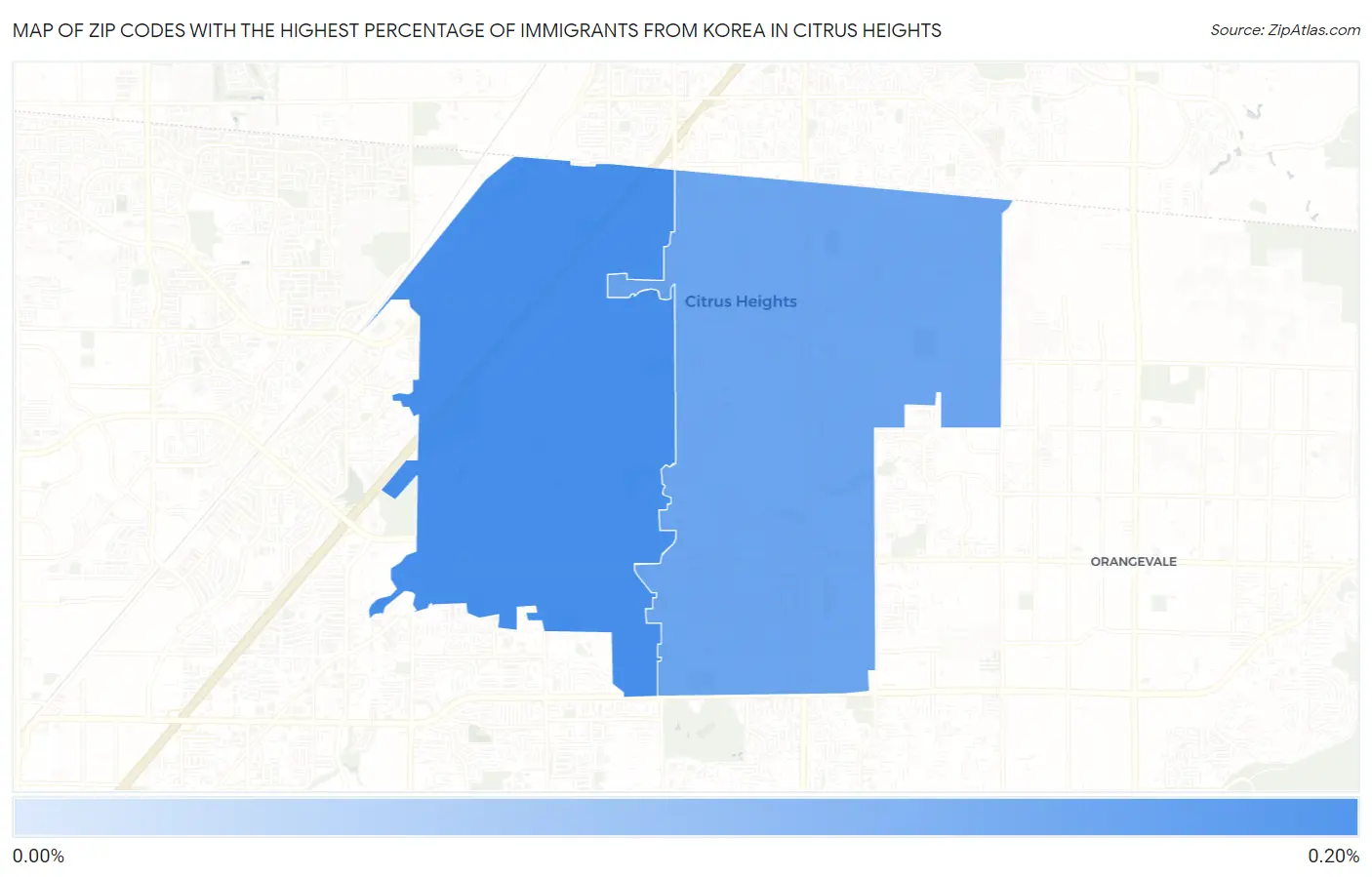 Zip Codes with the Highest Percentage of Immigrants from Korea in Citrus Heights Map