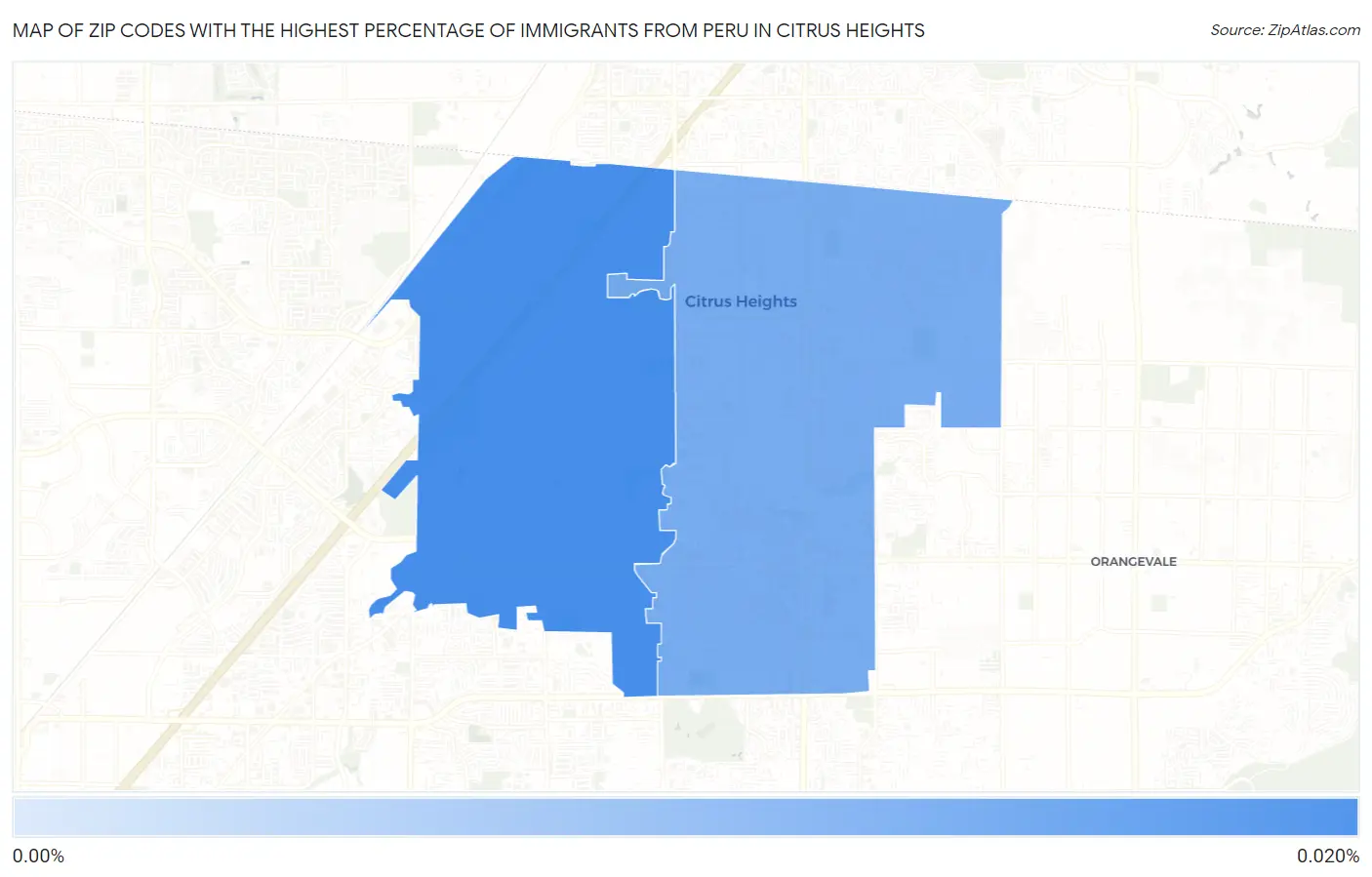 Zip Codes with the Highest Percentage of Immigrants from Peru in Citrus Heights Map