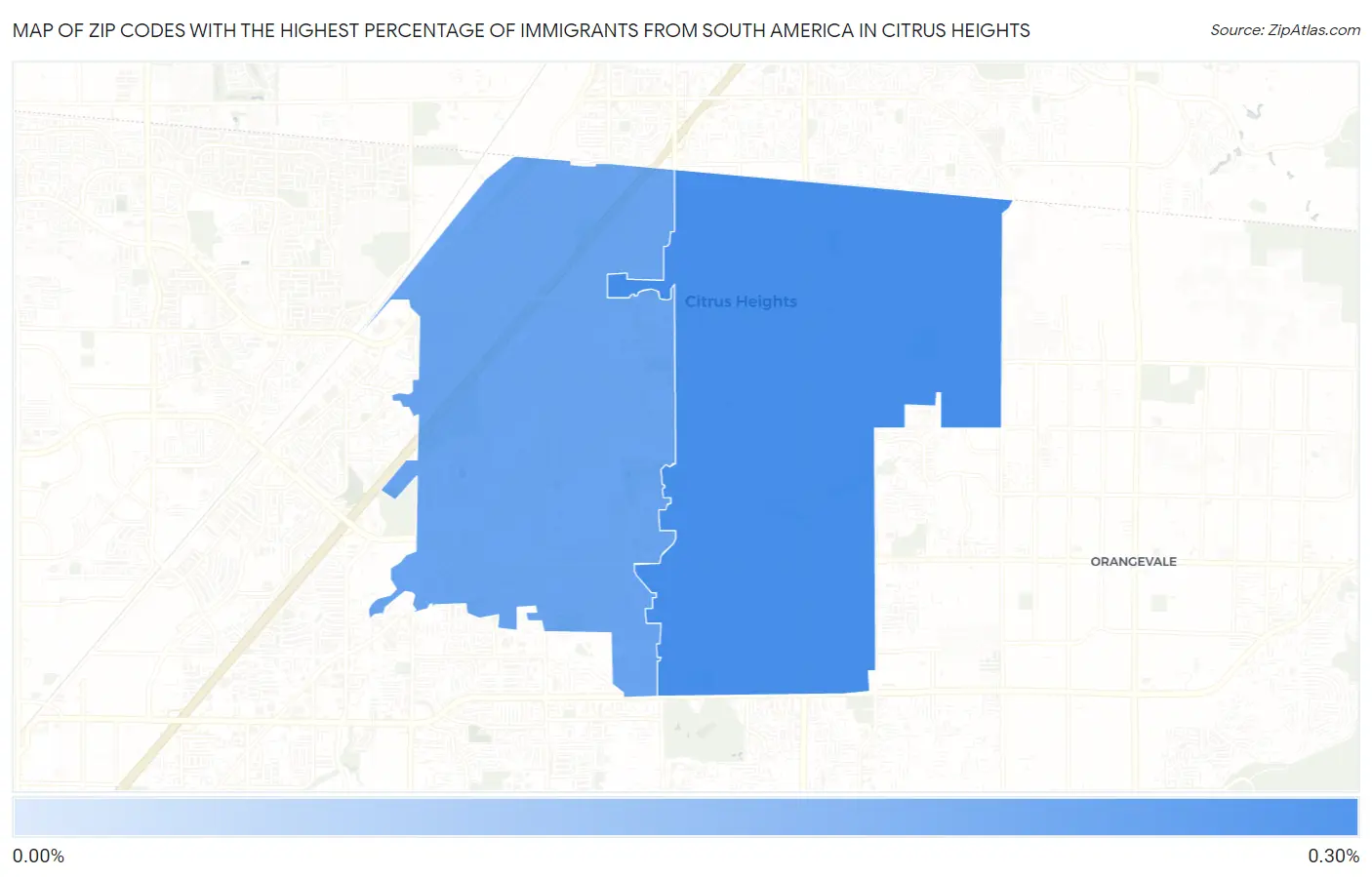 Zip Codes with the Highest Percentage of Immigrants from South America in Citrus Heights Map