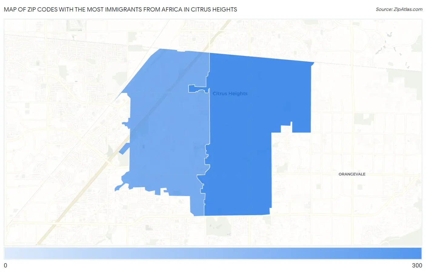 Zip Codes with the Most Immigrants from Africa in Citrus Heights Map