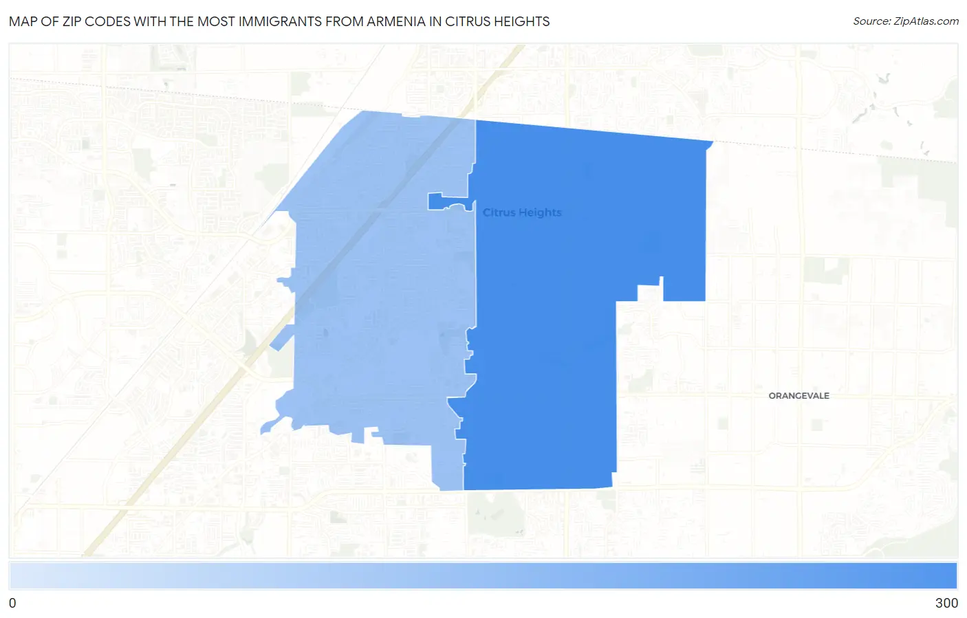 Zip Codes with the Most Immigrants from Armenia in Citrus Heights Map
