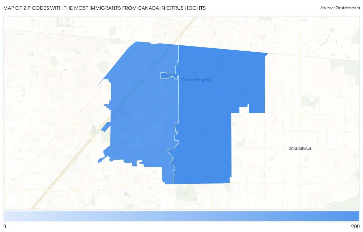 Zip Codes with the Most Immigrants from Canada in Citrus Heights Map