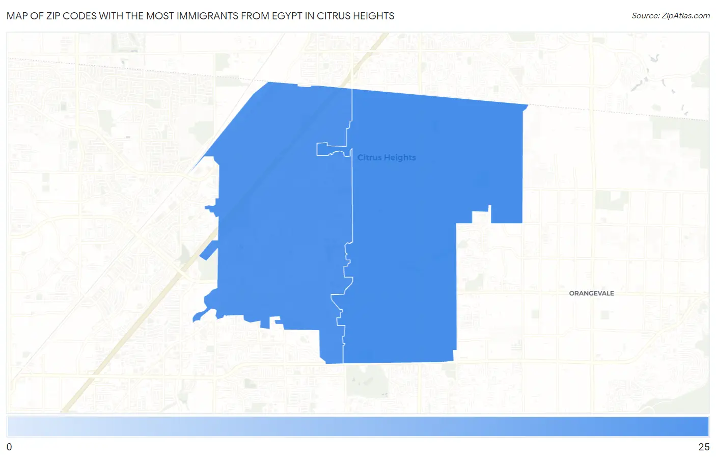 Zip Codes with the Most Immigrants from Egypt in Citrus Heights Map