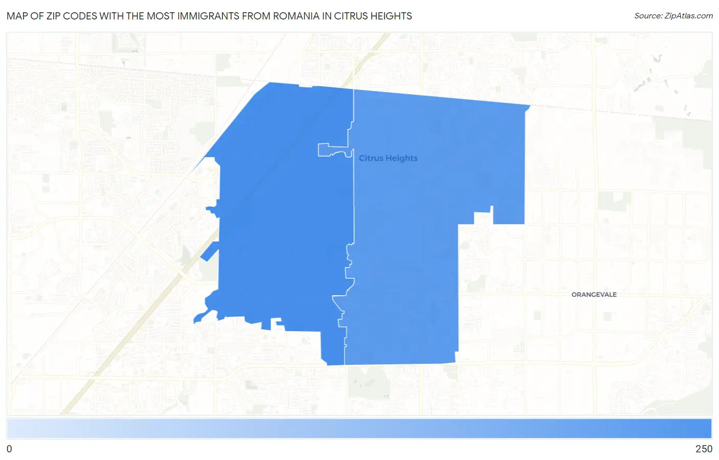 Zip Codes with the Most Immigrants from Romania in Citrus Heights Map