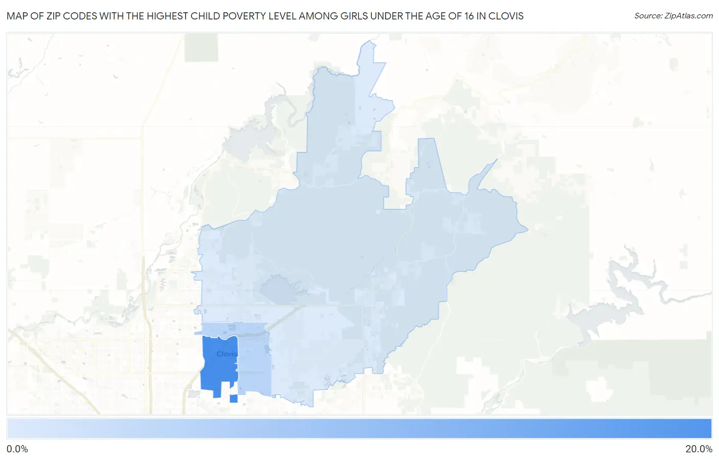 Zip Codes with the Highest Child Poverty Level Among Girls Under the Age of 16 in Clovis Map