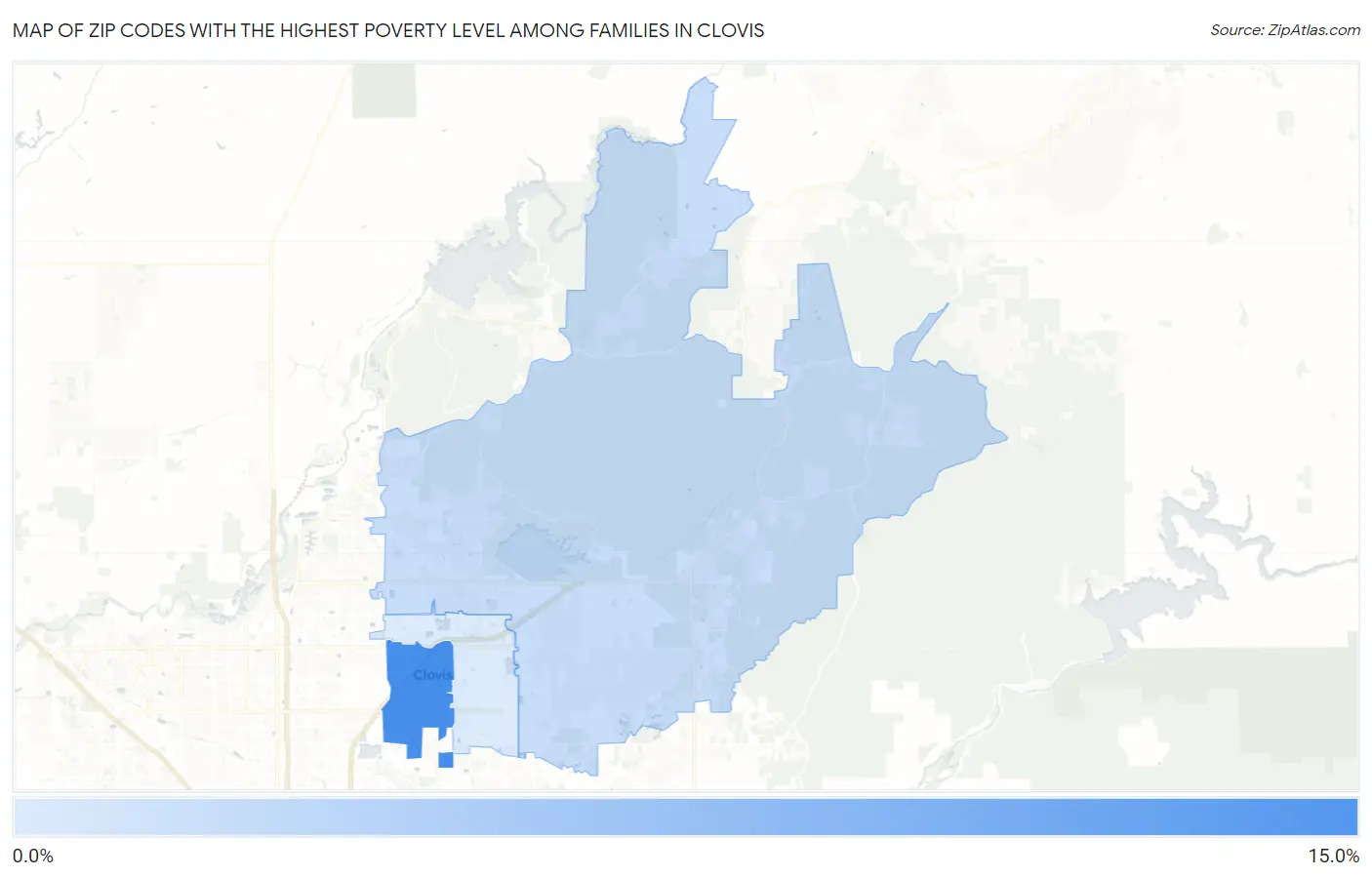 Zip Codes with the Highest Poverty Level Among Families in Clovis Map
