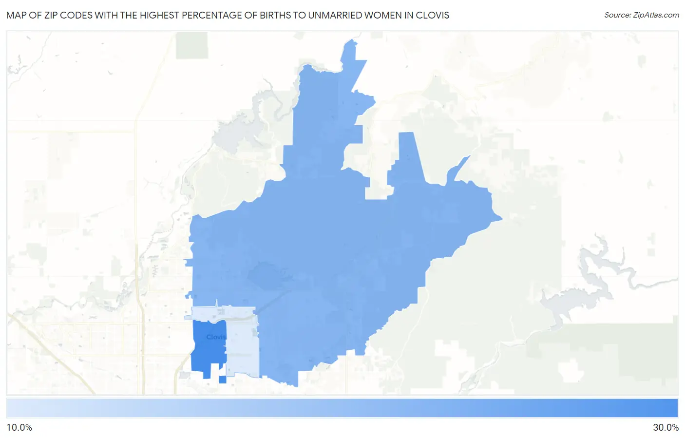 Zip Codes with the Highest Percentage of Births to Unmarried Women in Clovis Map