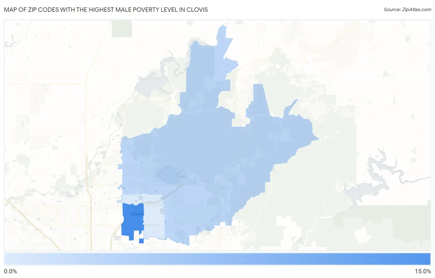 Zip Codes with the Highest Male Poverty Level in Clovis Map