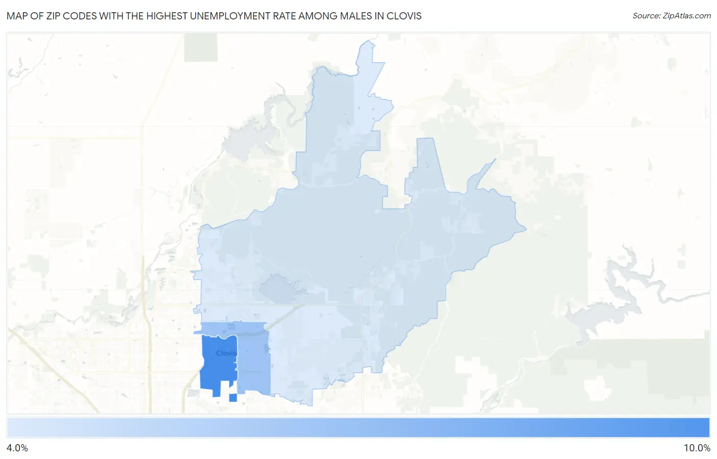 Zip Codes with the Highest Unemployment Rate Among Males in Clovis Map
