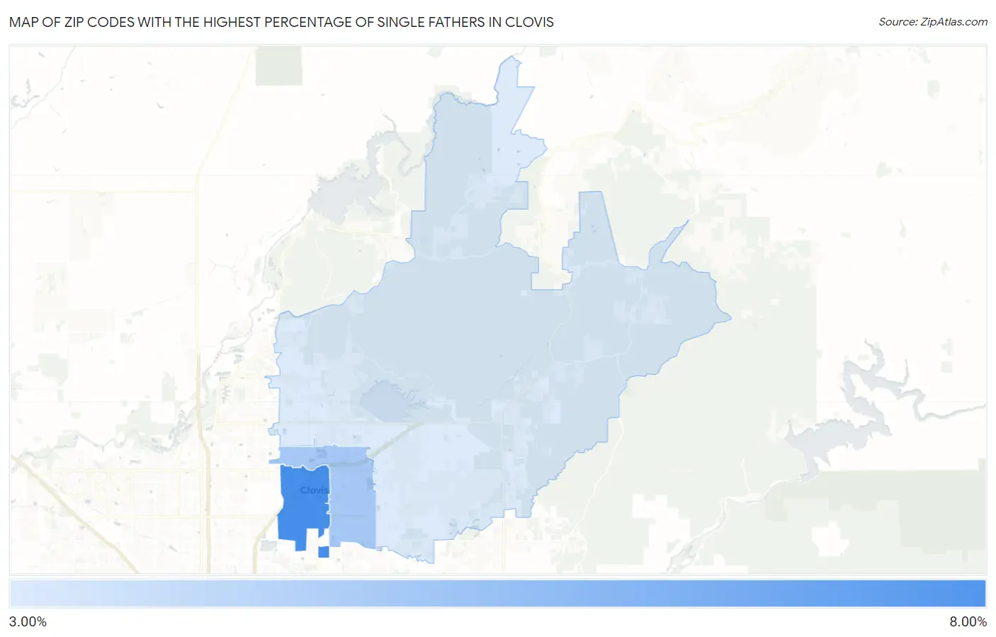 Zip Codes with the Highest Percentage of Single Fathers in Clovis Map