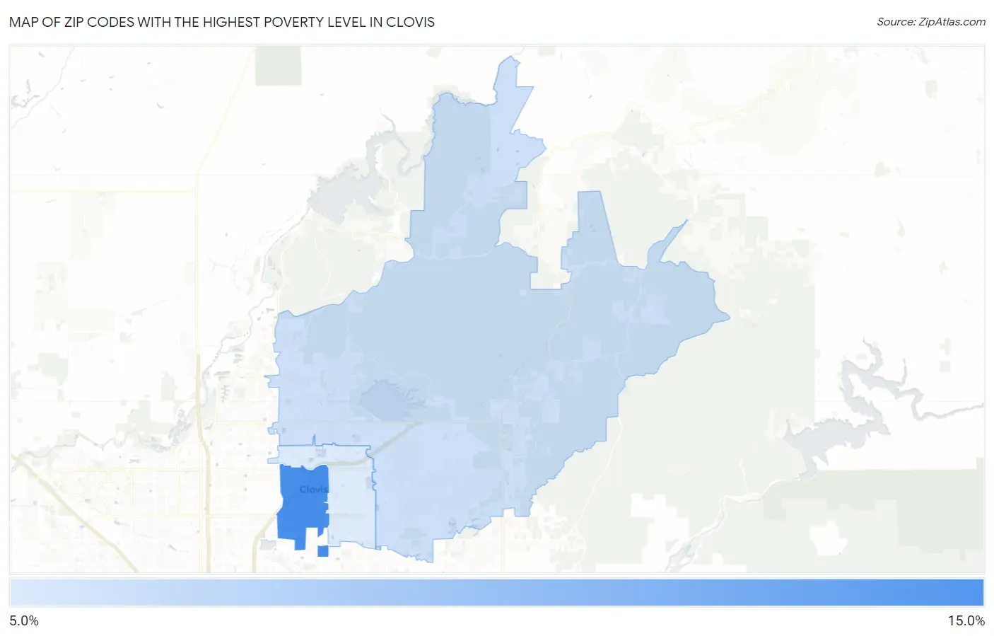 Zip Codes with the Highest Poverty Level in Clovis Map