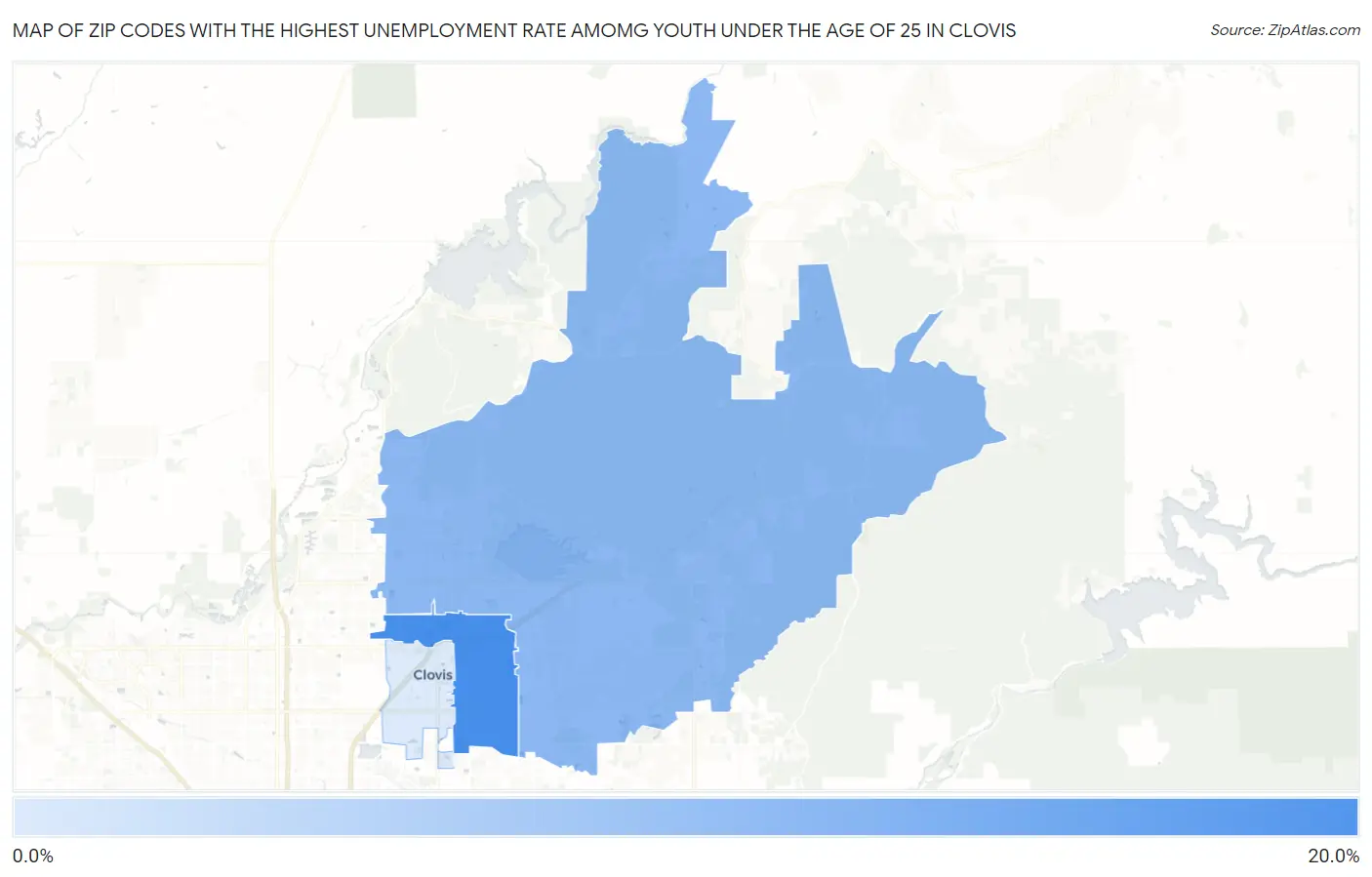 Zip Codes with the Highest Unemployment Rate Amomg Youth Under the Age of 25 in Clovis Map