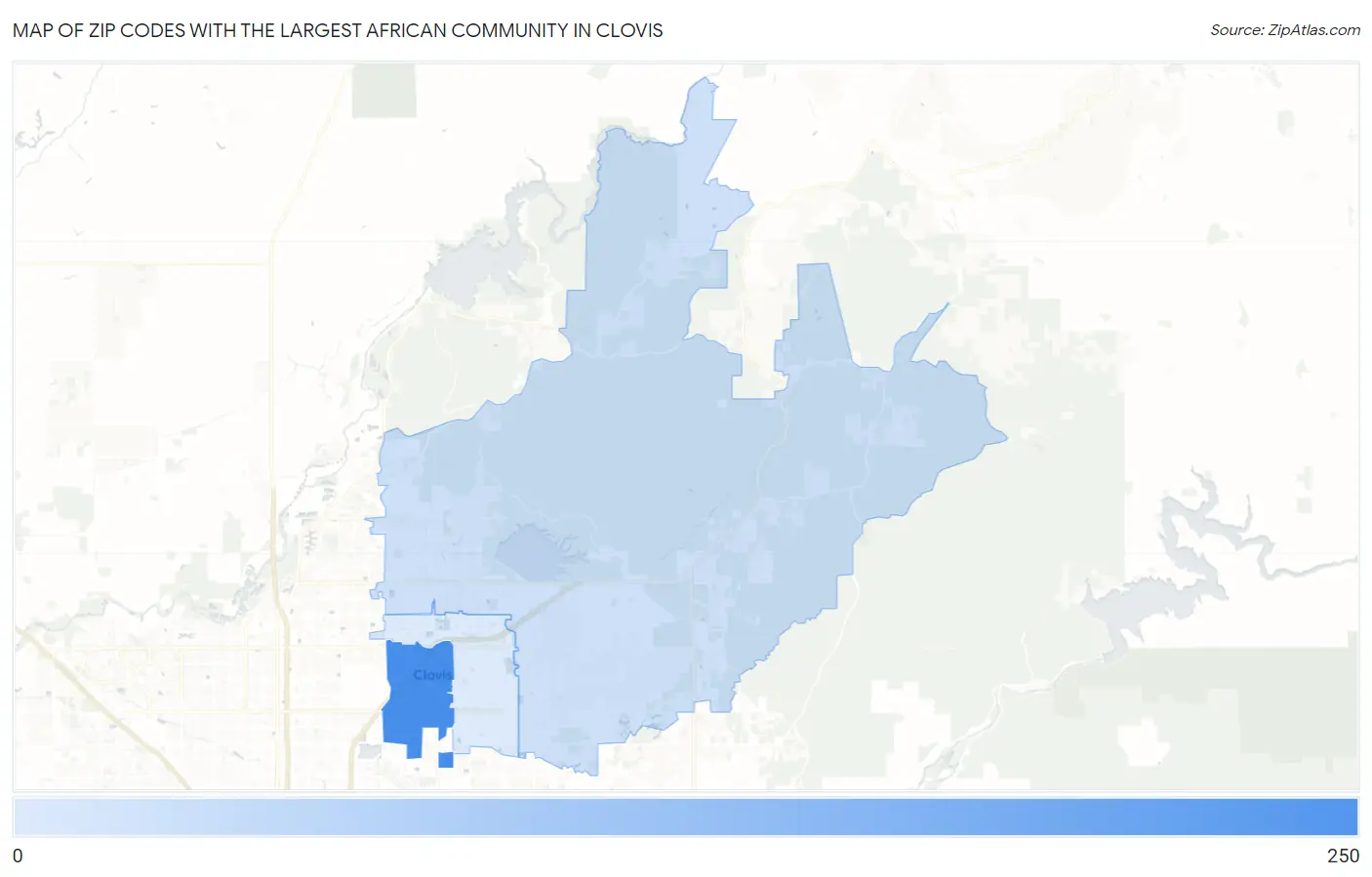 Zip Codes with the Largest African Community in Clovis Map