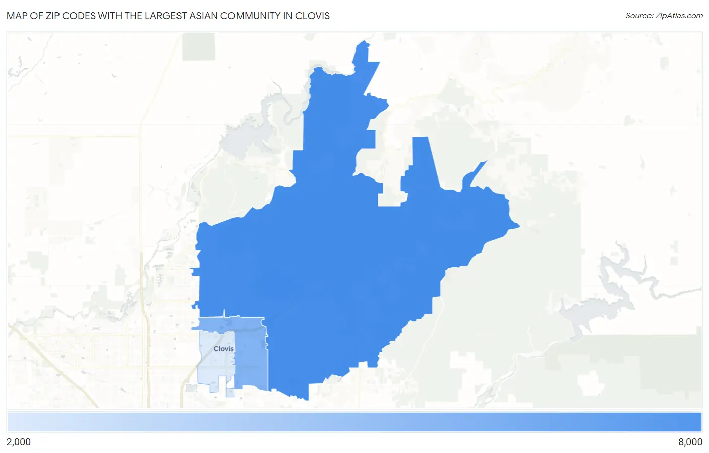 Zip Codes with the Largest Asian Community in Clovis Map