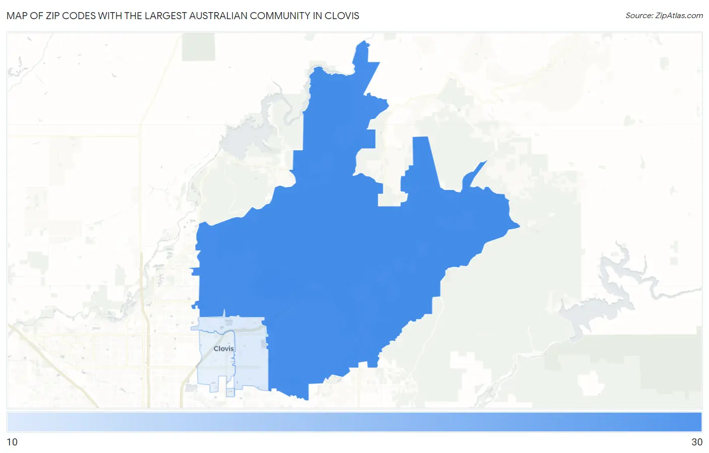 Zip Codes with the Largest Australian Community in Clovis Map