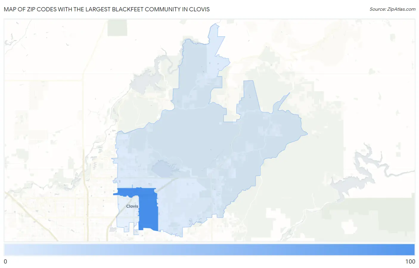 Zip Codes with the Largest Blackfeet Community in Clovis Map