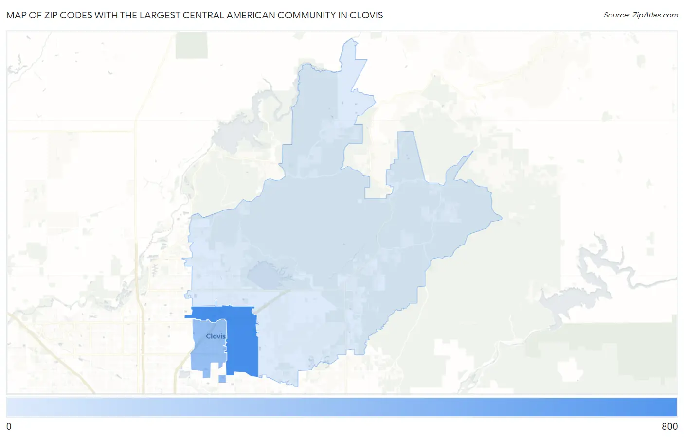 Zip Codes with the Largest Central American Community in Clovis Map