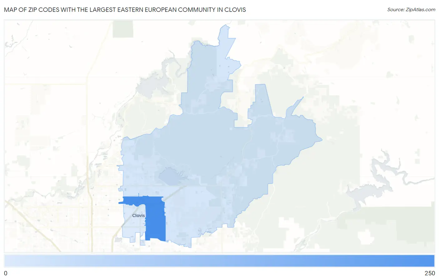 Zip Codes with the Largest Eastern European Community in Clovis Map