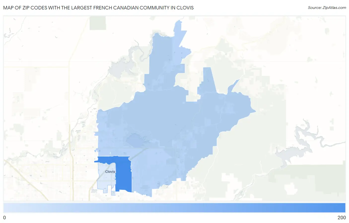 Zip Codes with the Largest French Canadian Community in Clovis Map