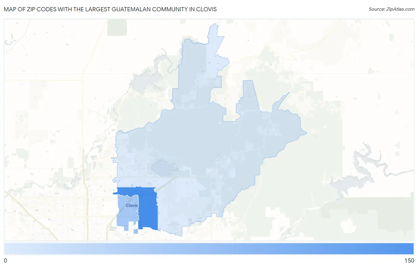 Zip Codes with the Largest Guatemalan Community in Clovis Map