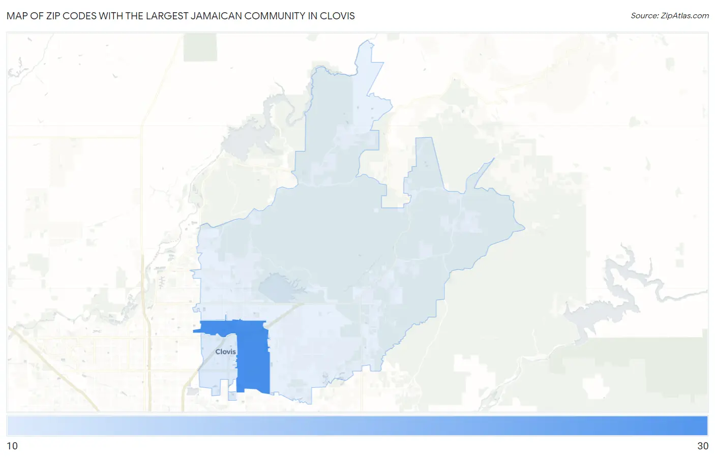 Zip Codes with the Largest Jamaican Community in Clovis Map