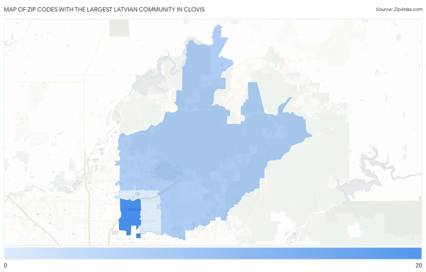 Zip Codes with the Largest Latvian Community in Clovis Map