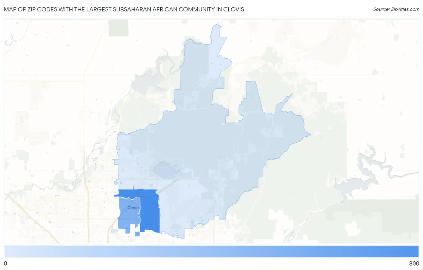 Zip Codes with the Largest Subsaharan African Community in Clovis Map