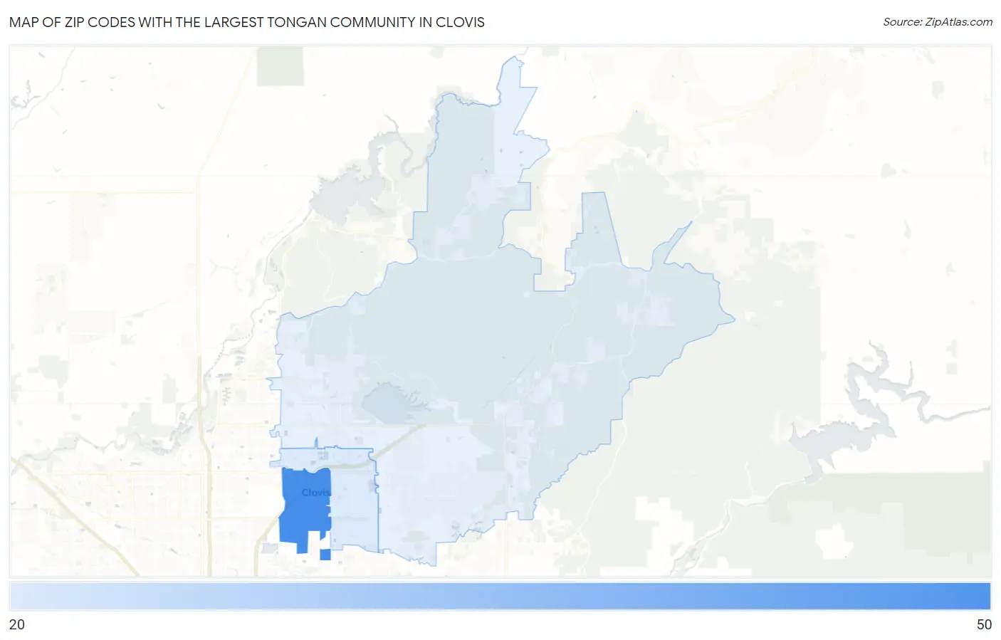 Zip Codes with the Largest Tongan Community in Clovis Map