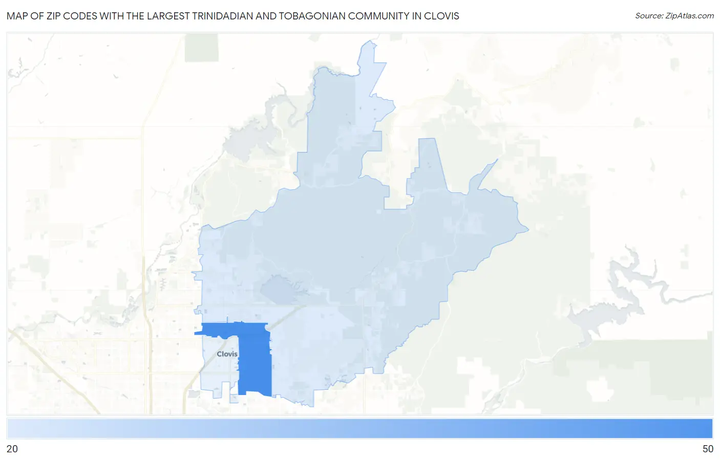 Zip Codes with the Largest Trinidadian and Tobagonian Community in Clovis Map