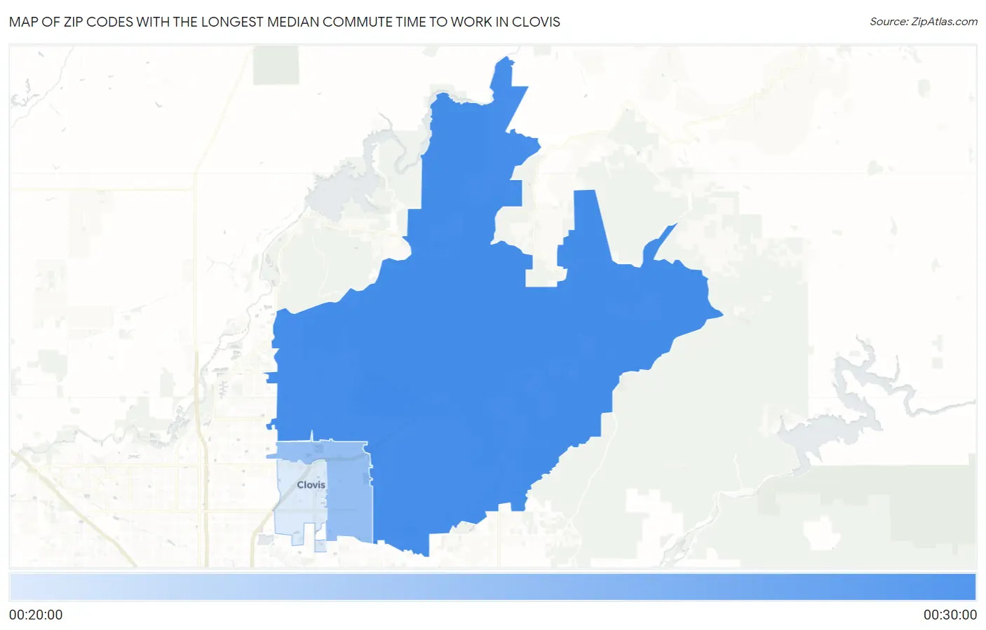 Zip Codes with the Longest Median Commute Time to Work in Clovis Map