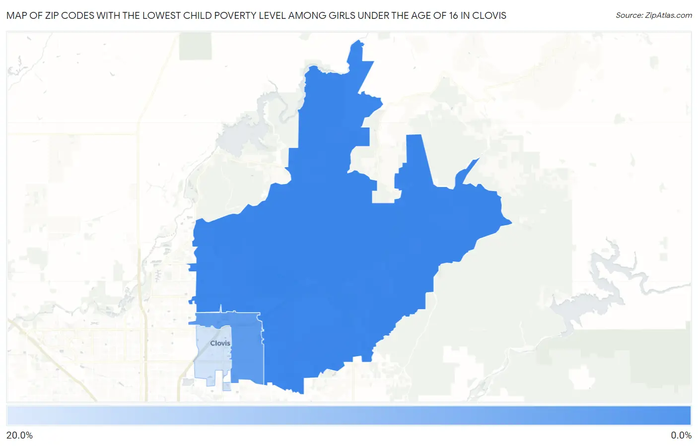Zip Codes with the Lowest Child Poverty Level Among Girls Under the Age of 16 in Clovis Map