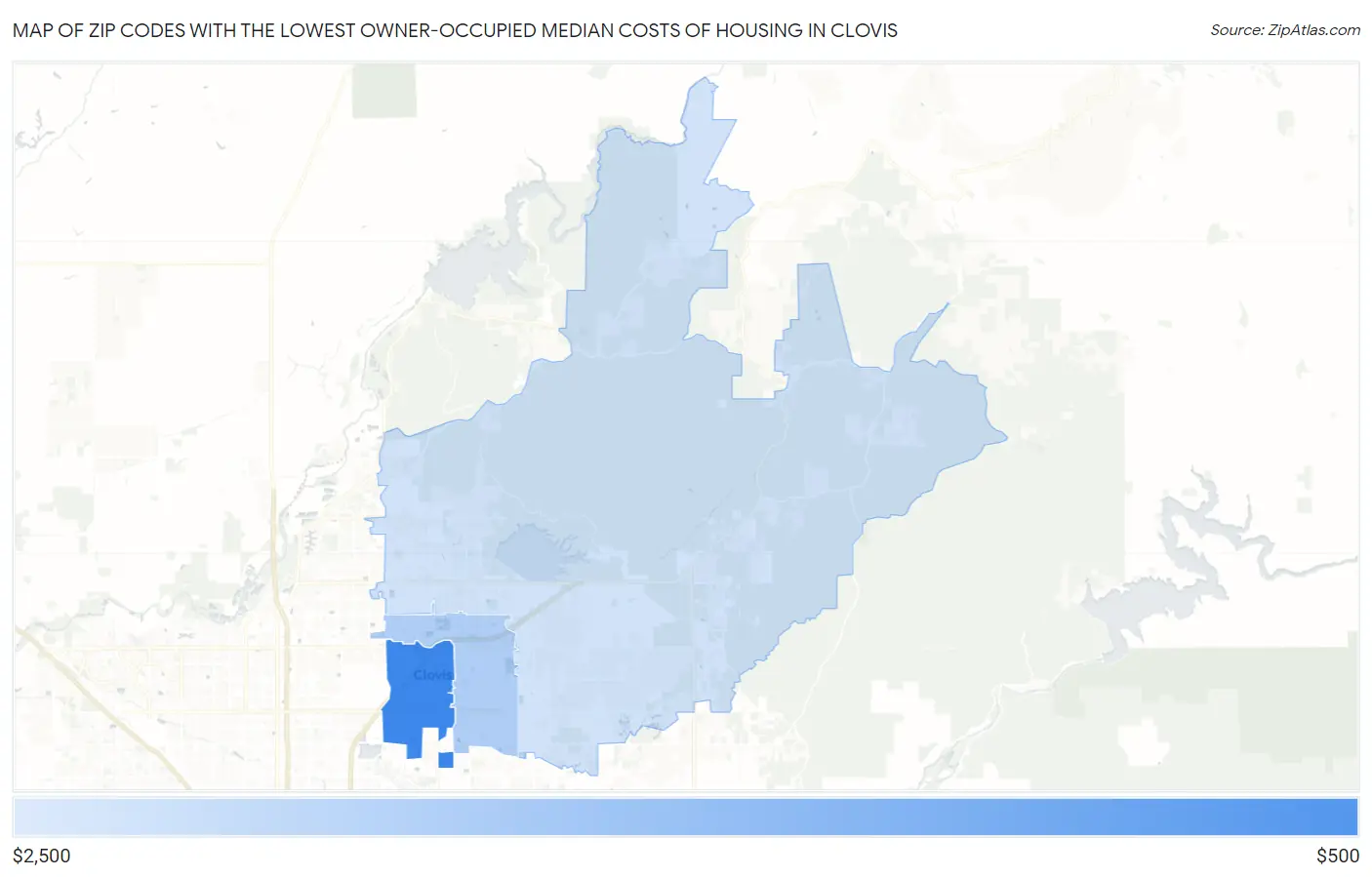 Zip Codes with the Lowest Owner-Occupied Median Costs of Housing in Clovis Map