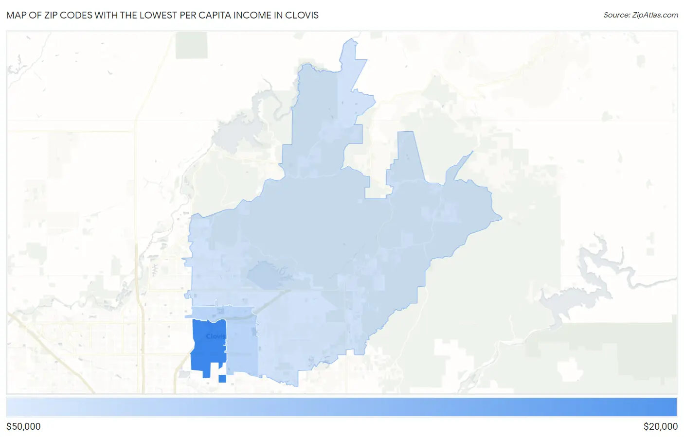 Zip Codes with the Lowest Per Capita Income in Clovis Map