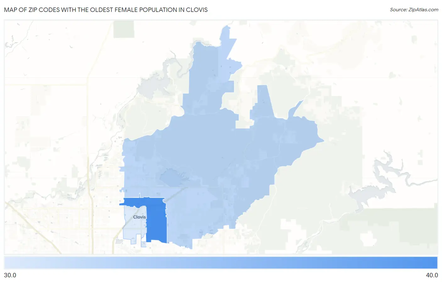 Zip Codes with the Oldest Female Population in Clovis Map