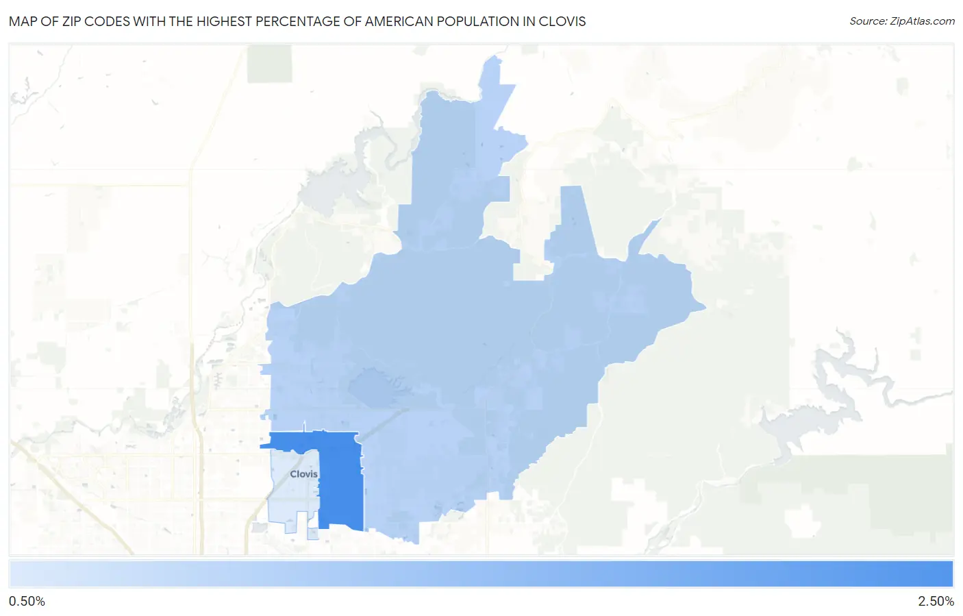 Zip Codes with the Highest Percentage of American Population in Clovis Map