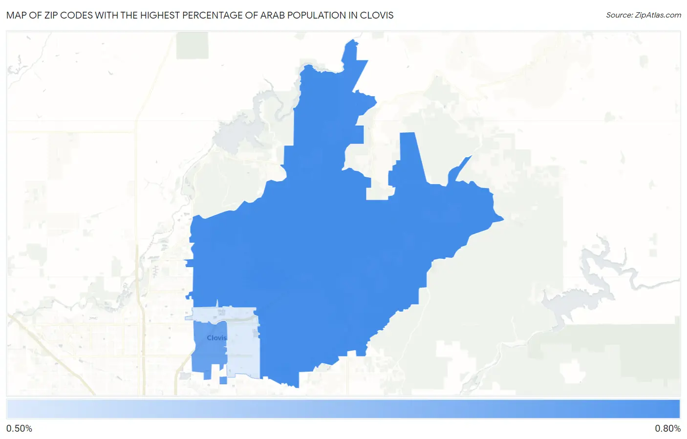 Zip Codes with the Highest Percentage of Arab Population in Clovis Map