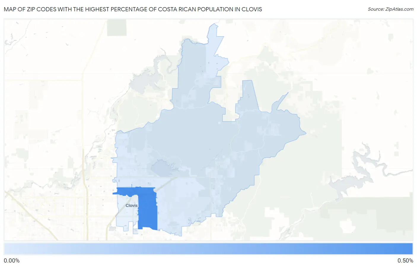 Zip Codes with the Highest Percentage of Costa Rican Population in Clovis Map