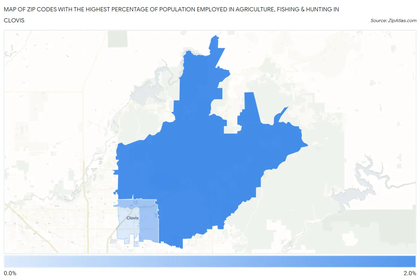 Zip Codes with the Highest Percentage of Population Employed in Agriculture, Fishing & Hunting in Clovis Map