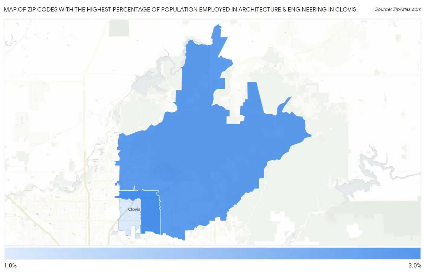 Zip Codes with the Highest Percentage of Population Employed in Architecture & Engineering in Clovis Map